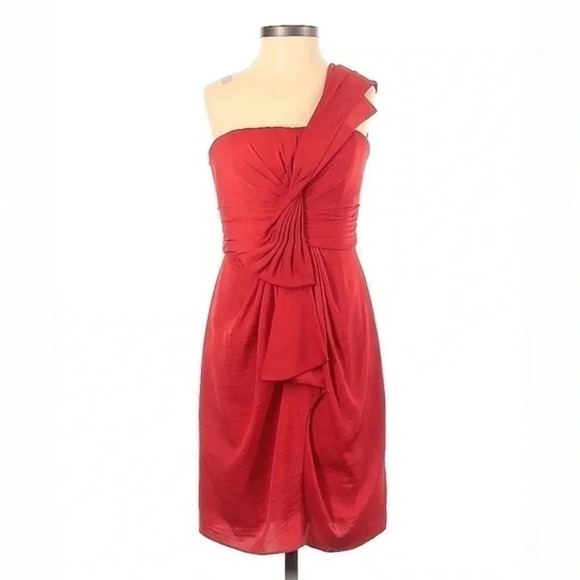 BCBGMAXAZRIA | Holiday Party Red Formal One Shoulder Cocktail Dress Size 2 XS - Picture 3 of 5